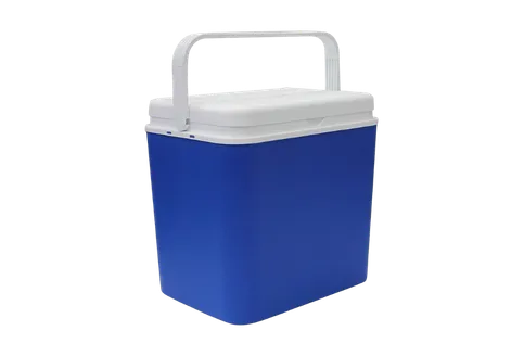 Close-up of cooler box showing insulation, lid seal, and portability features