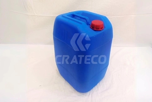 Close-up of Crateco industrial jerry can showing handle, cap seal, and HDPE build