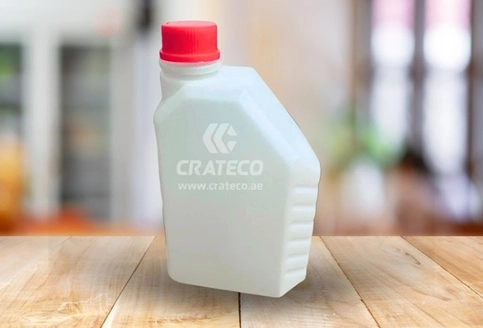 Close-up of jerry can showing spout, seal cap, handle grip, and HDPE material build