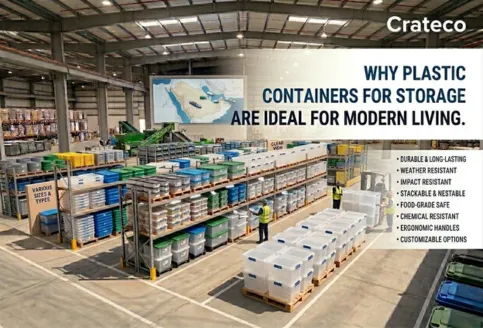 Plastic storage containers for modern home and office organisation by Crateco UAE