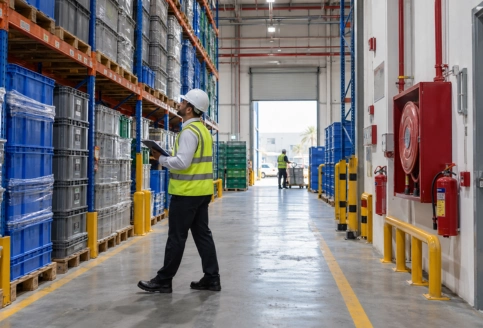 UAE warehouse racking and fire safety setup prepared for Municipality and Civil Defence audit