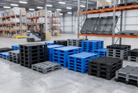 Various plastic pallet types and styles for warehouse storage in the UAE