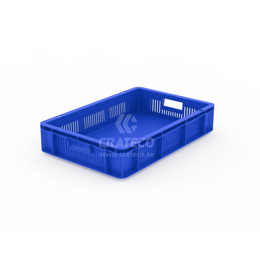 600x400x125mm Side Ventilated Bottom Closed Crate for Fresh Food Handling – Crateco UAE